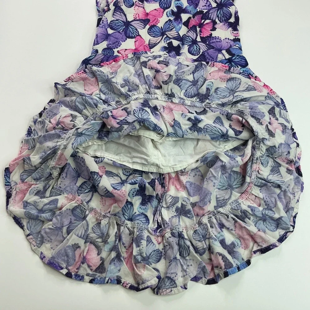 The Children's Place White Purple Butterfly Dress Kids Size 6 Ruffle Cap Sleeve